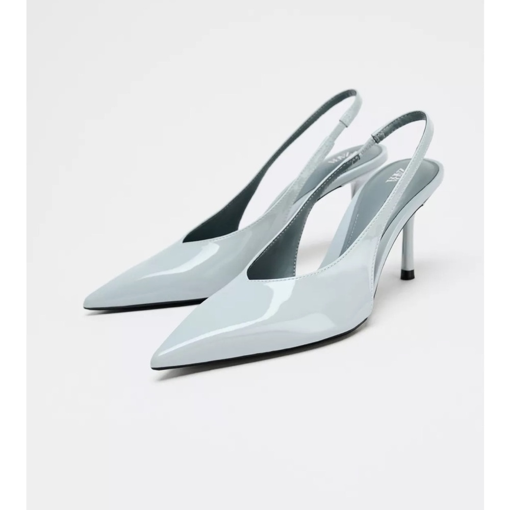 🩵🧊🫐 ZARA PATENT FINISH SLINGBACK SHOES
